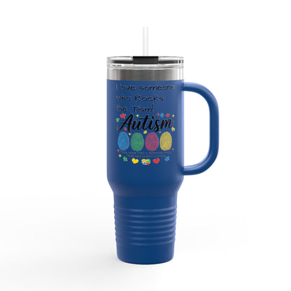 Autism Support 40oz Insulated Travel Mug — "I Love Someone Who Rocks the Spectrum" - Geo Rocks The 'Tism