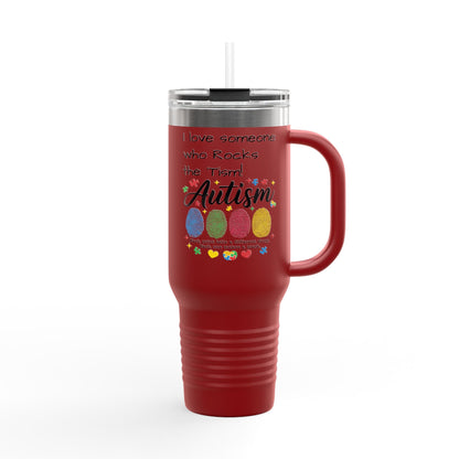 Autism Support 40oz Insulated Travel Mug — "I Love Someone Who Rocks the Spectrum" - Geo Rocks The 'Tism