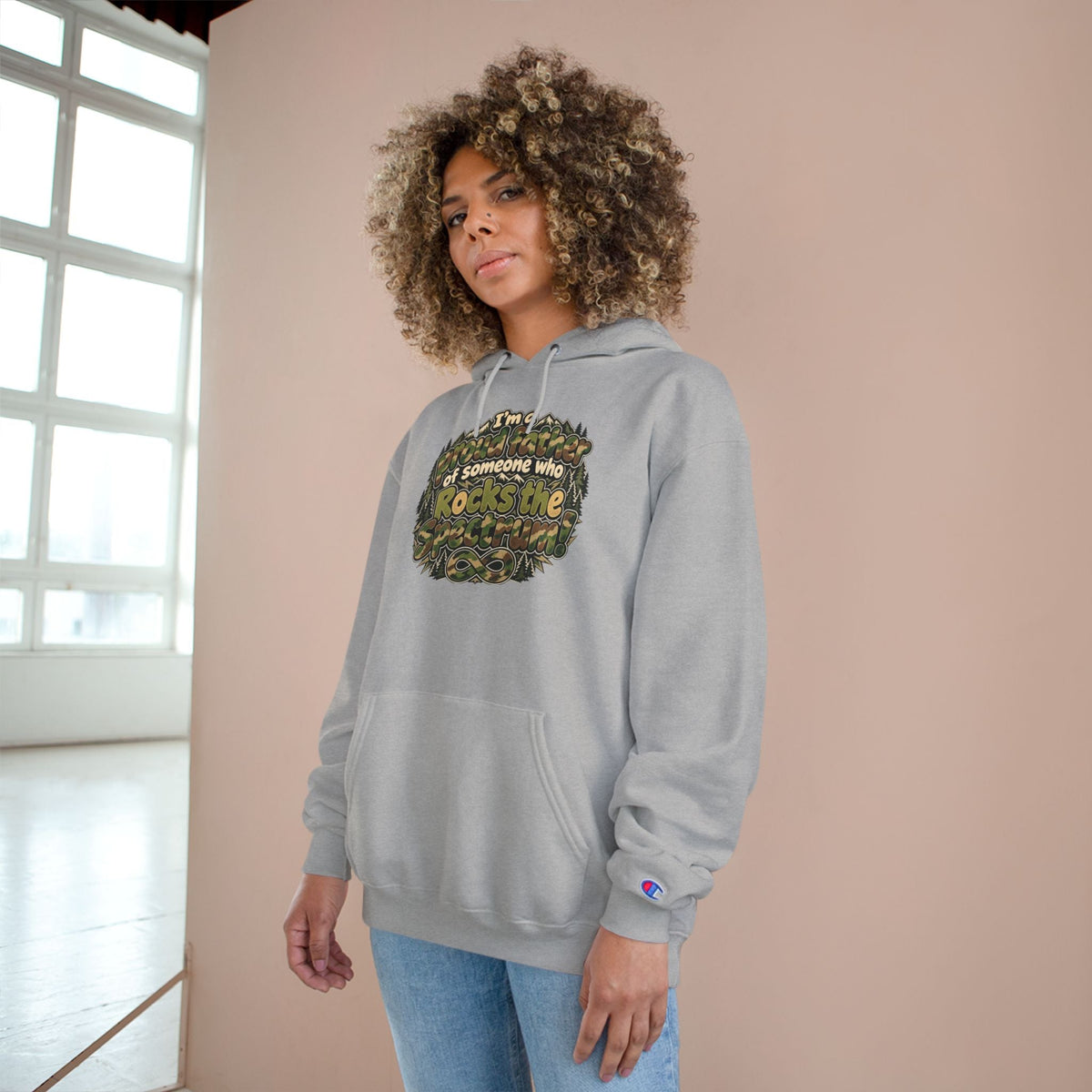 Champion Hoodie-"I'm a Proud Father of Someone Who Rocks the 'Tism" - Geo Rocks The 'Tism