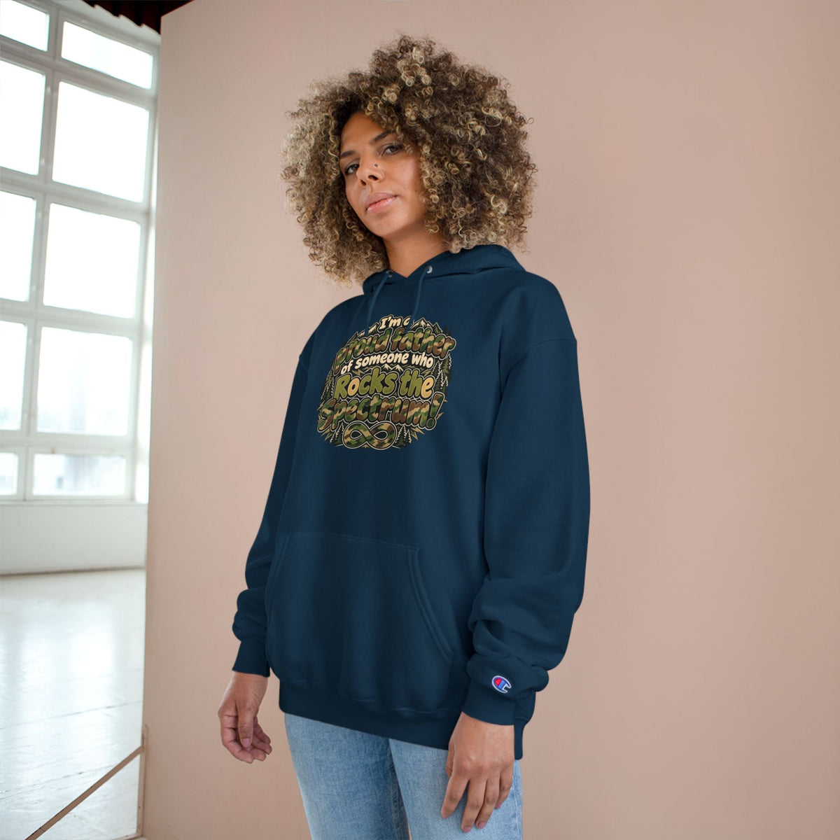 Champion Hoodie-"I'm a Proud Father of Someone Who Rocks the 'Tism" - Geo Rocks The 'Tism