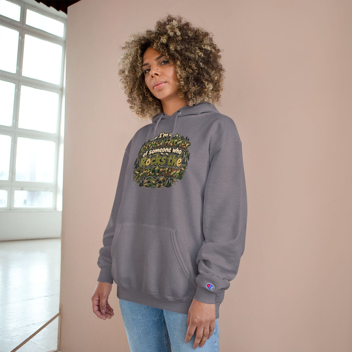 Champion Hoodie-"I'm a Proud Father of Someone Who Rocks the 'Tism" - Geo Rocks The 'Tism