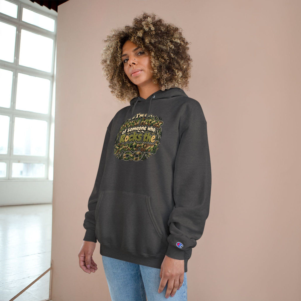 Champion Hoodie-"I'm a Proud Father of Someone Who Rocks the 'Tism" - Geo Rocks The 'Tism