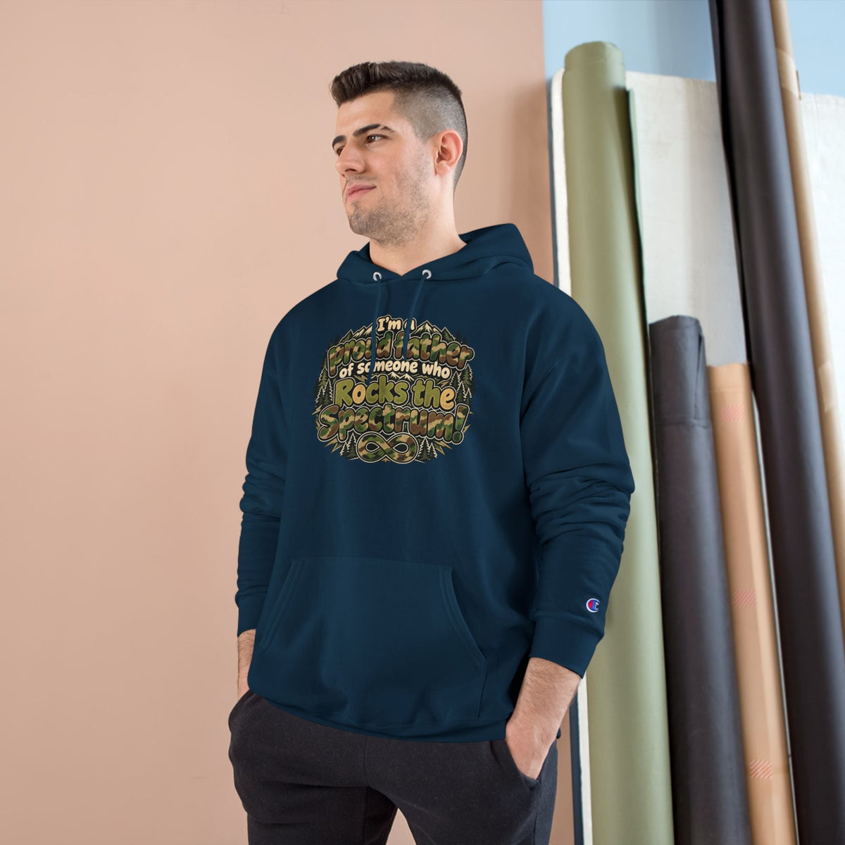 Champion Hoodie-"I'm a Proud Father of Someone Who Rocks the 'Tism" - Geo Rocks The 'Tism