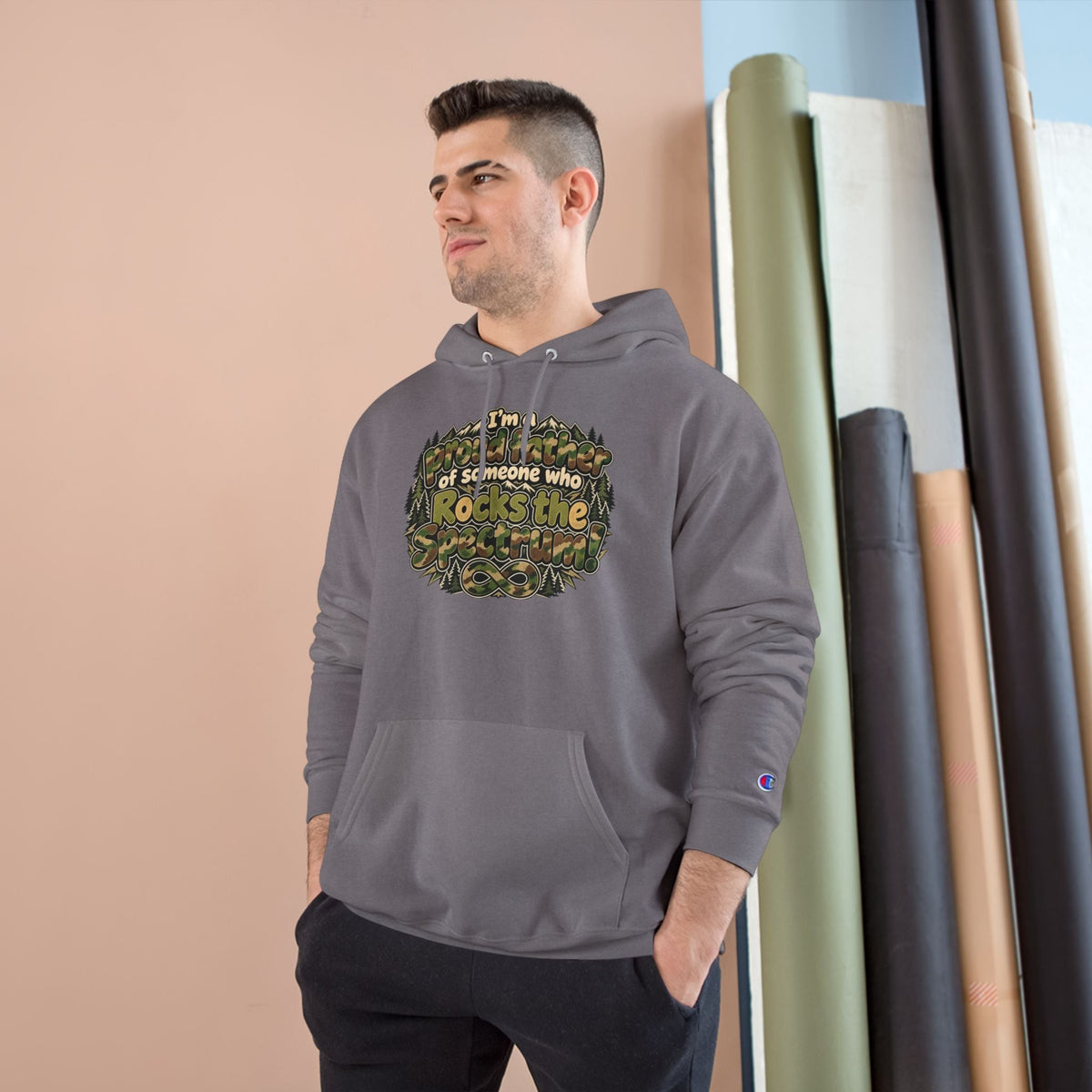 Champion Hoodie-"I'm a Proud Father of Someone Who Rocks the 'Tism" - Geo Rocks The 'Tism