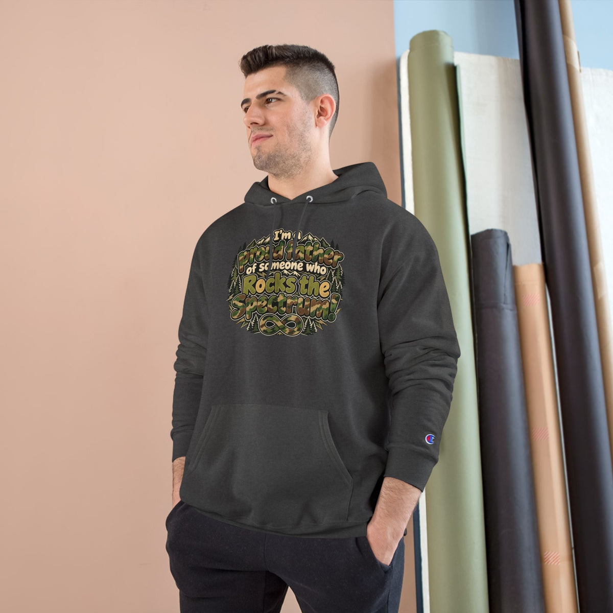 Champion Hoodie-"I'm a Proud Father of Someone Who Rocks the 'Tism" - Geo Rocks The 'Tism