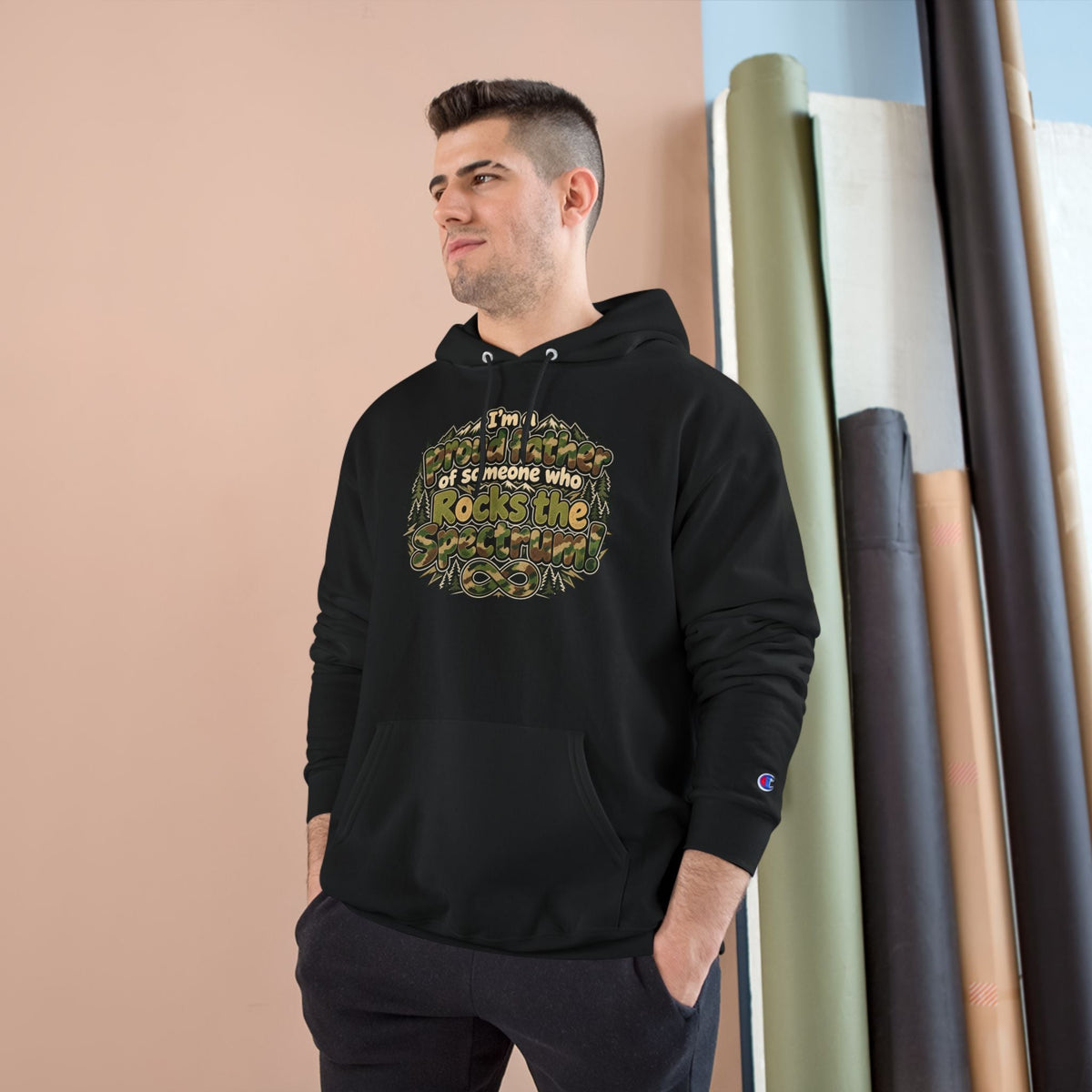 Champion Hoodie-"I'm a Proud Father of Someone Who Rocks the 'Tism" - Geo Rocks The 'Tism