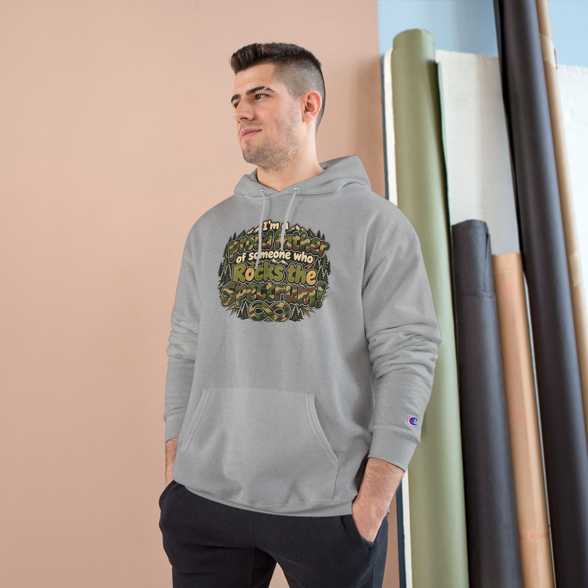 Champion Hoodie-"I'm a Proud Father of Someone Who Rocks the 'Tism" - Geo Rocks The 'Tism
