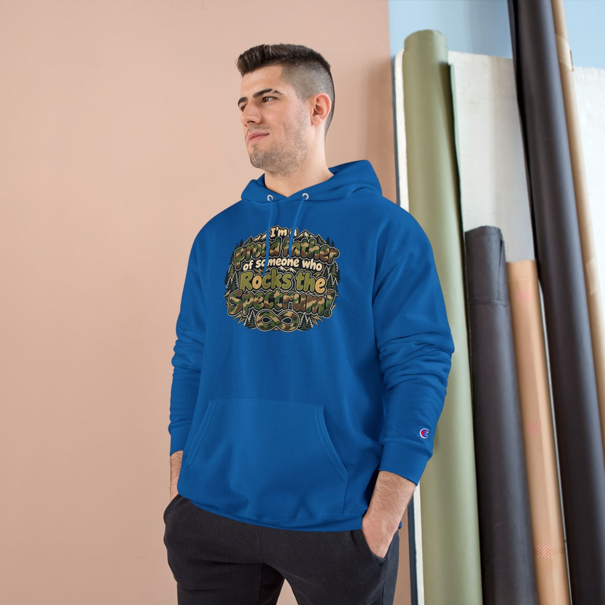 Champion Hoodie-"I'm a Proud Father of Someone Who Rocks the 'Tism" - Geo Rocks The 'Tism