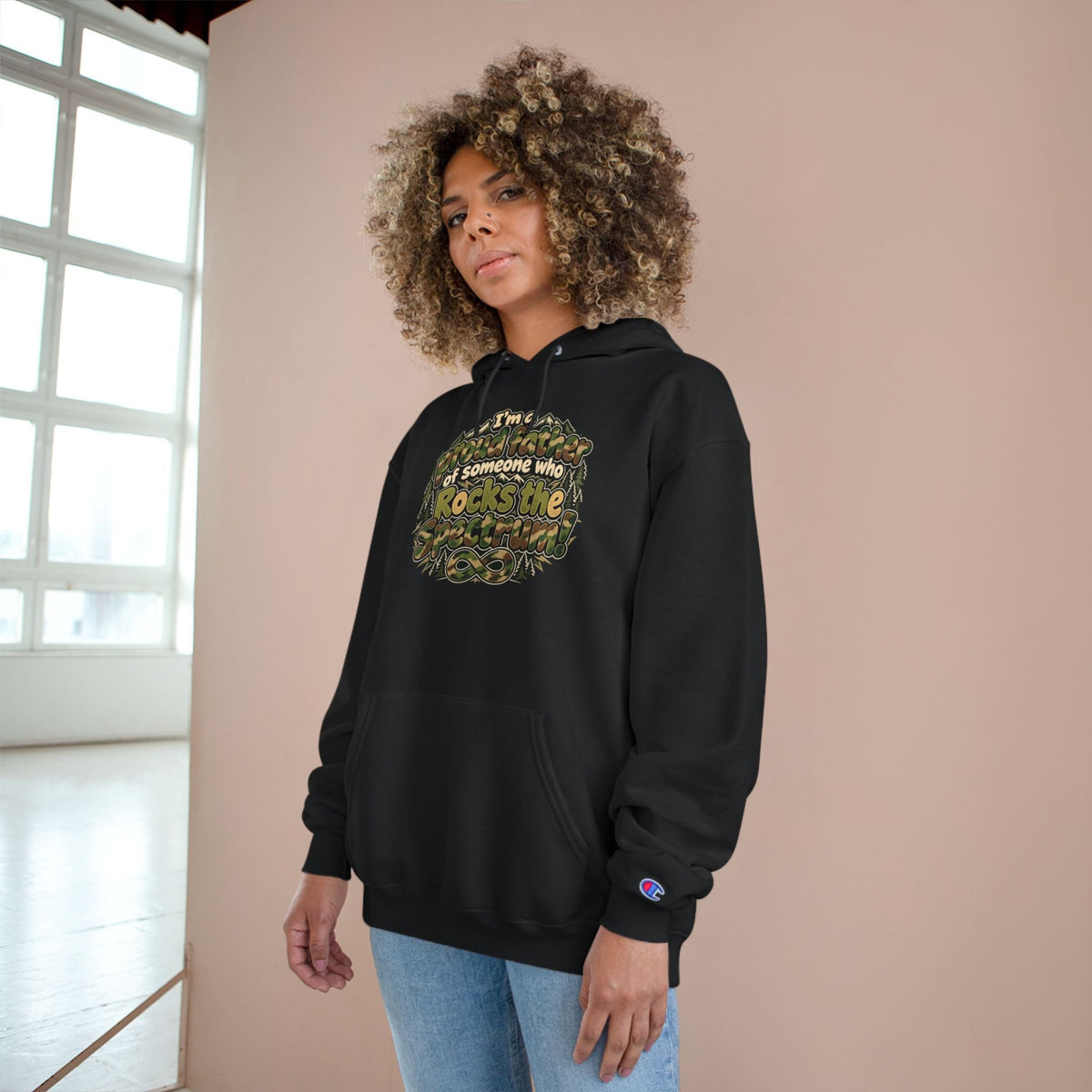 Champion Hoodie-"I'm a Proud Father of Someone Who Rocks the 'Tism" - Geo Rocks The 'Tism