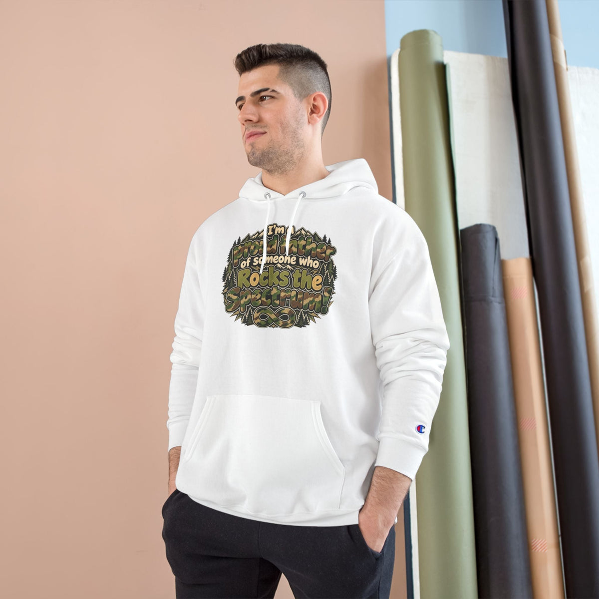 Champion Hoodie-"I'm a Proud Father of Someone Who Rocks the 'Tism" - Geo Rocks The 'Tism