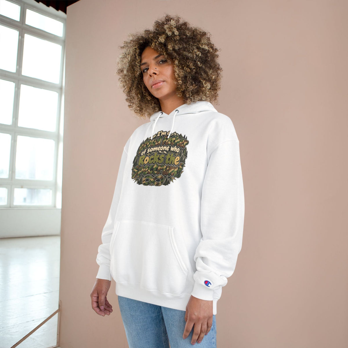 Champion Hoodie-"I'm a Proud Father of Someone Who Rocks the 'Tism" - Geo Rocks The 'Tism