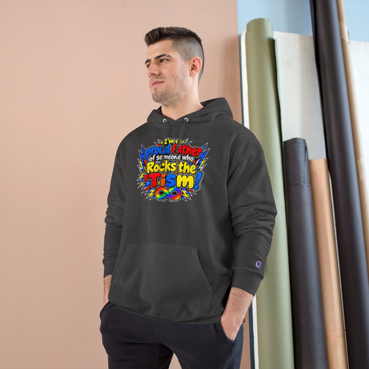 Champion Hoodie "Proud Father of Someone Who Rocks the 'Tism" - Geo Rocks The 'Tism