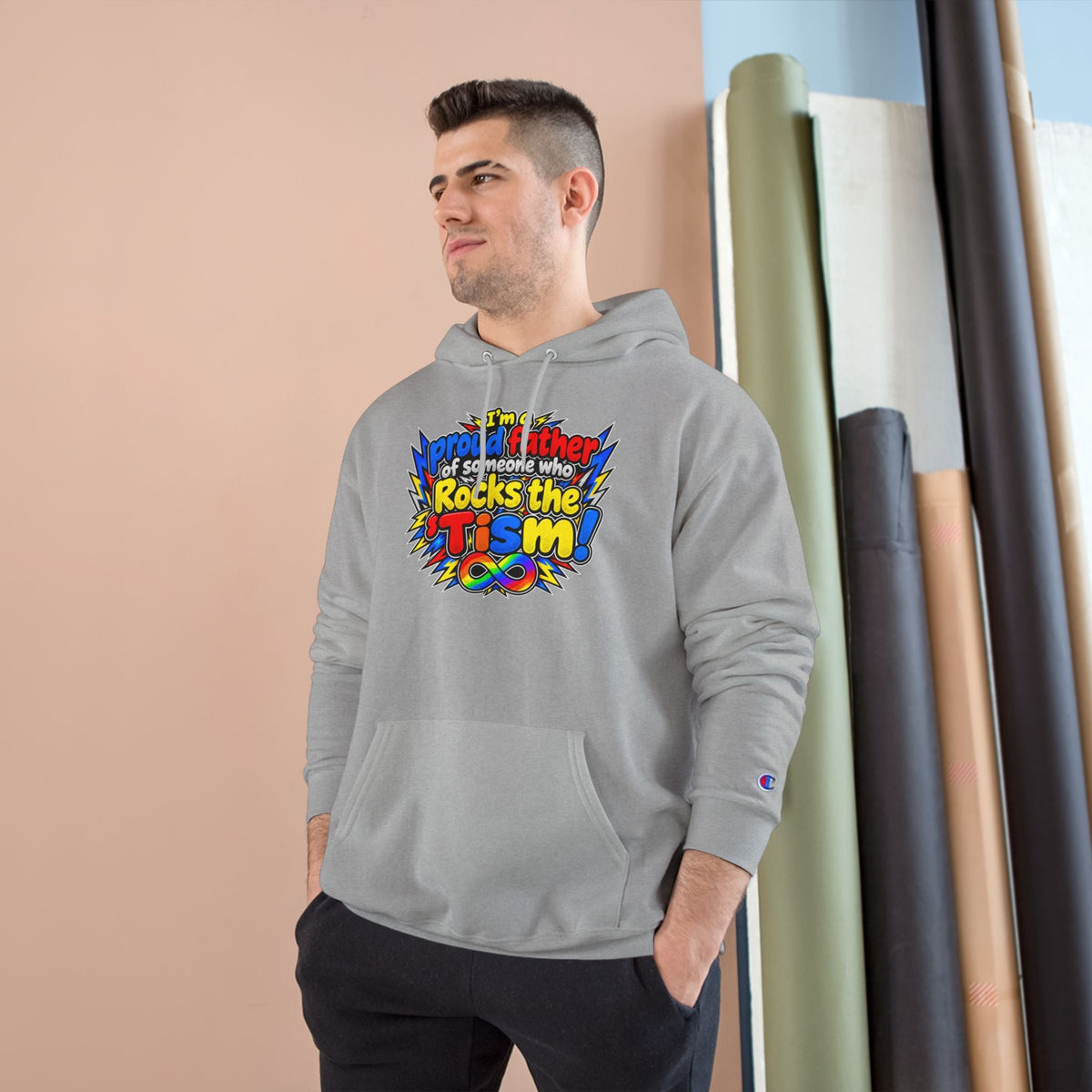 Champion Hoodie "Proud Father of Someone Who Rocks the 'Tism" - Geo Rocks The 'Tism