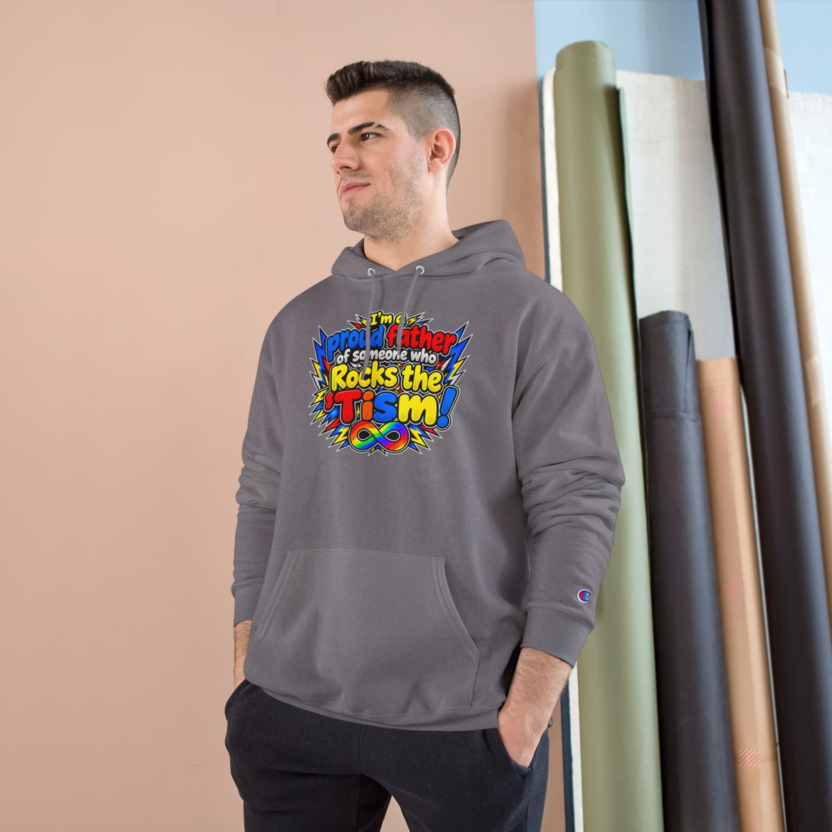 Champion Hoodie "Proud Father of Someone Who Rocks the 'Tism" - Geo Rocks The 'Tism