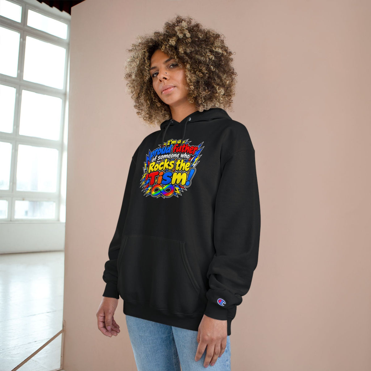 Champion Hoodie "Proud Father of Someone Who Rocks the 'Tism" - Geo Rocks The 'Tism