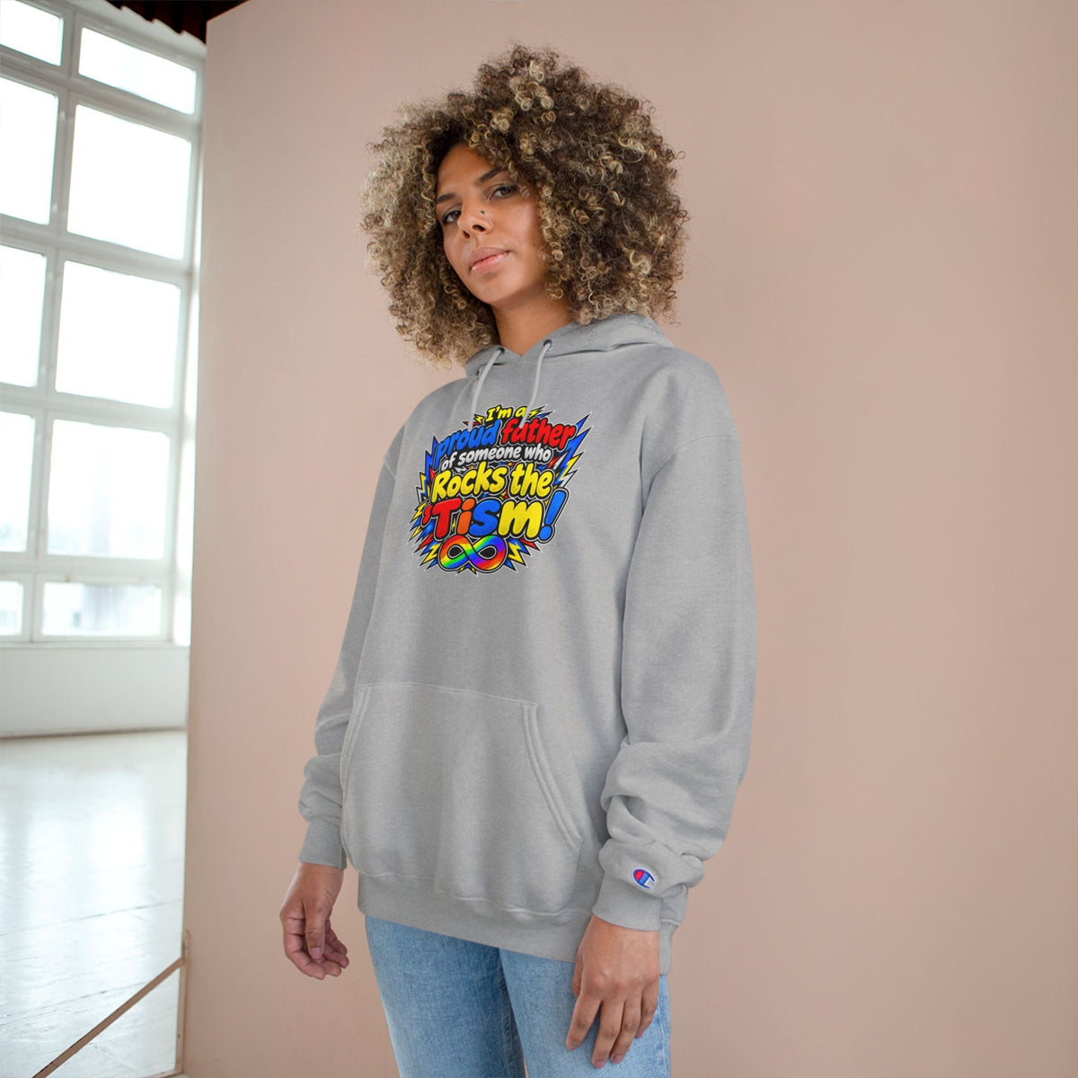 Champion Hoodie "Proud Father of Someone Who Rocks the 'Tism" - Geo Rocks The 'Tism