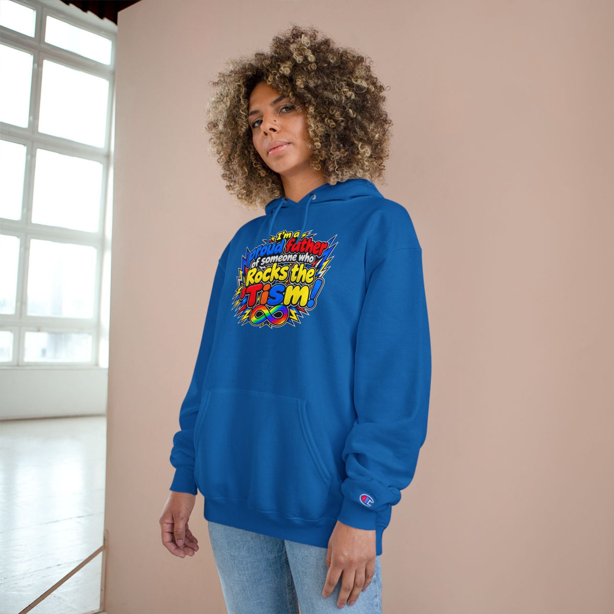 Champion Hoodie "Proud Father of Someone Who Rocks the 'Tism" - Geo Rocks The 'Tism