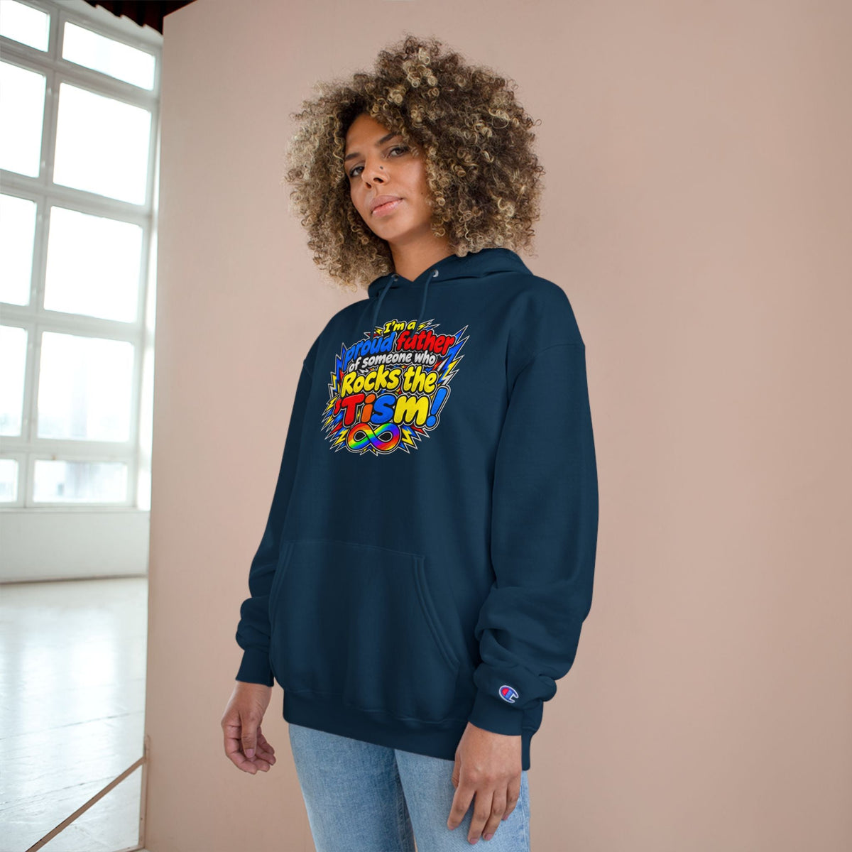 Champion Hoodie "Proud Father of Someone Who Rocks the 'Tism" - Geo Rocks The 'Tism