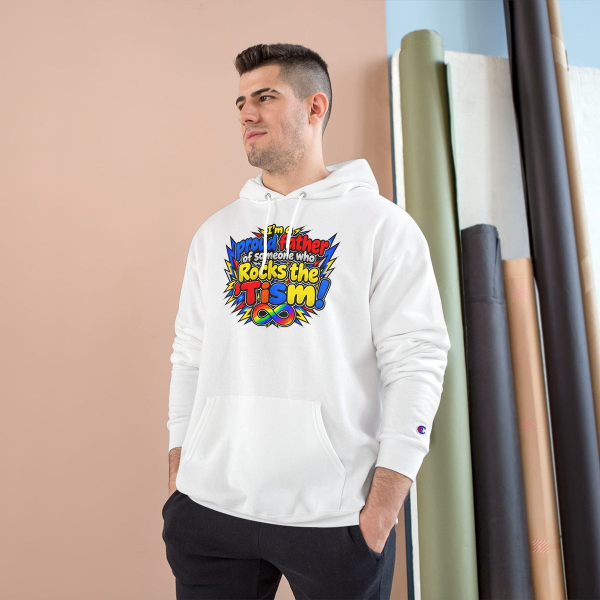 Champion Hoodie "Proud Father of Someone Who Rocks the 'Tism" - Geo Rocks The 'Tism