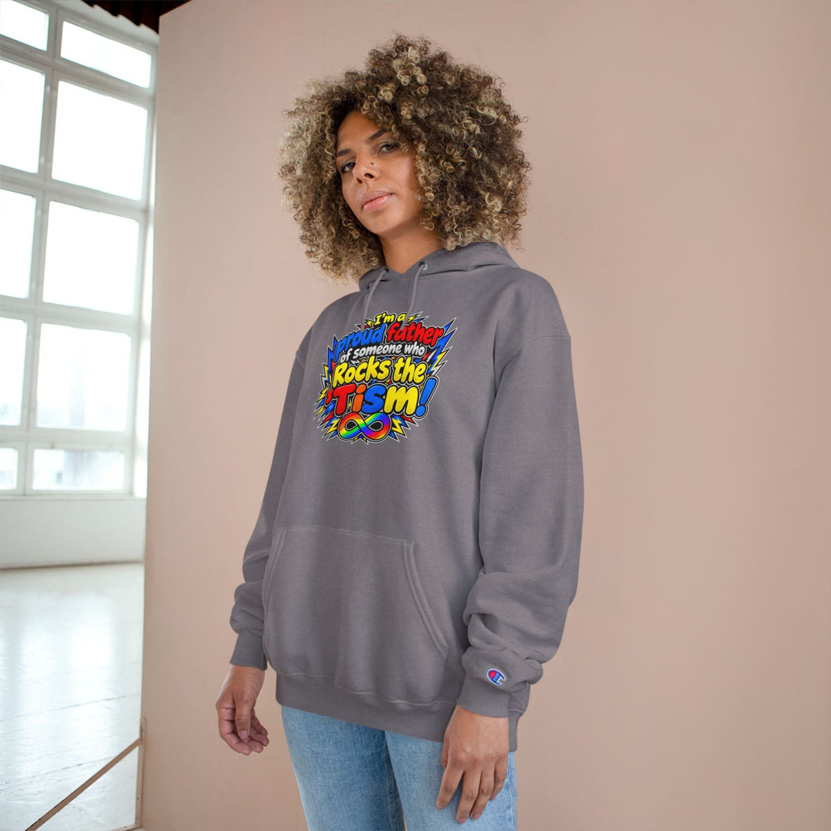 Champion Hoodie "Proud Father of Someone Who Rocks the 'Tism" - Geo Rocks The 'Tism