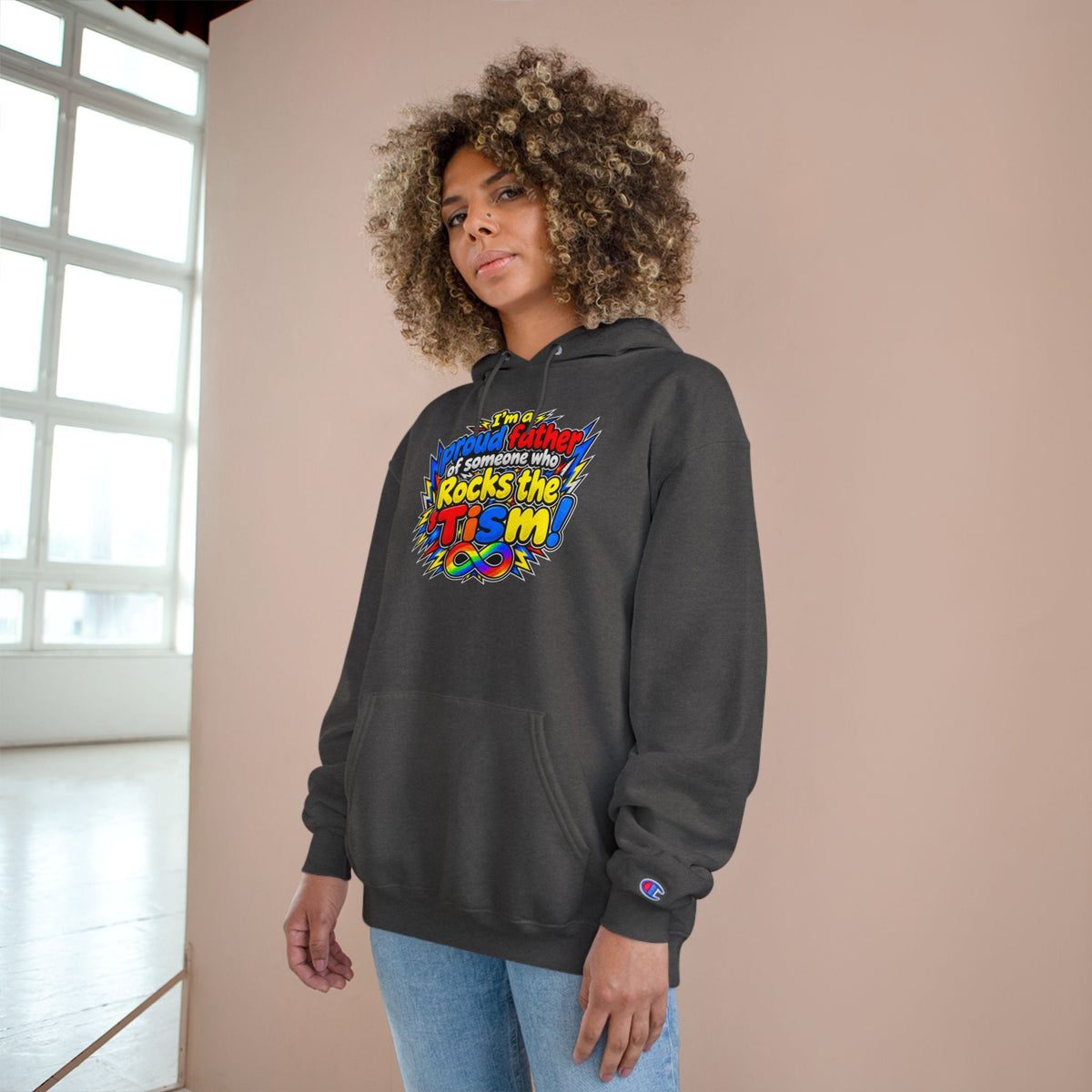 Champion Hoodie "Proud Father of Someone Who Rocks the 'Tism" - Geo Rocks The 'Tism