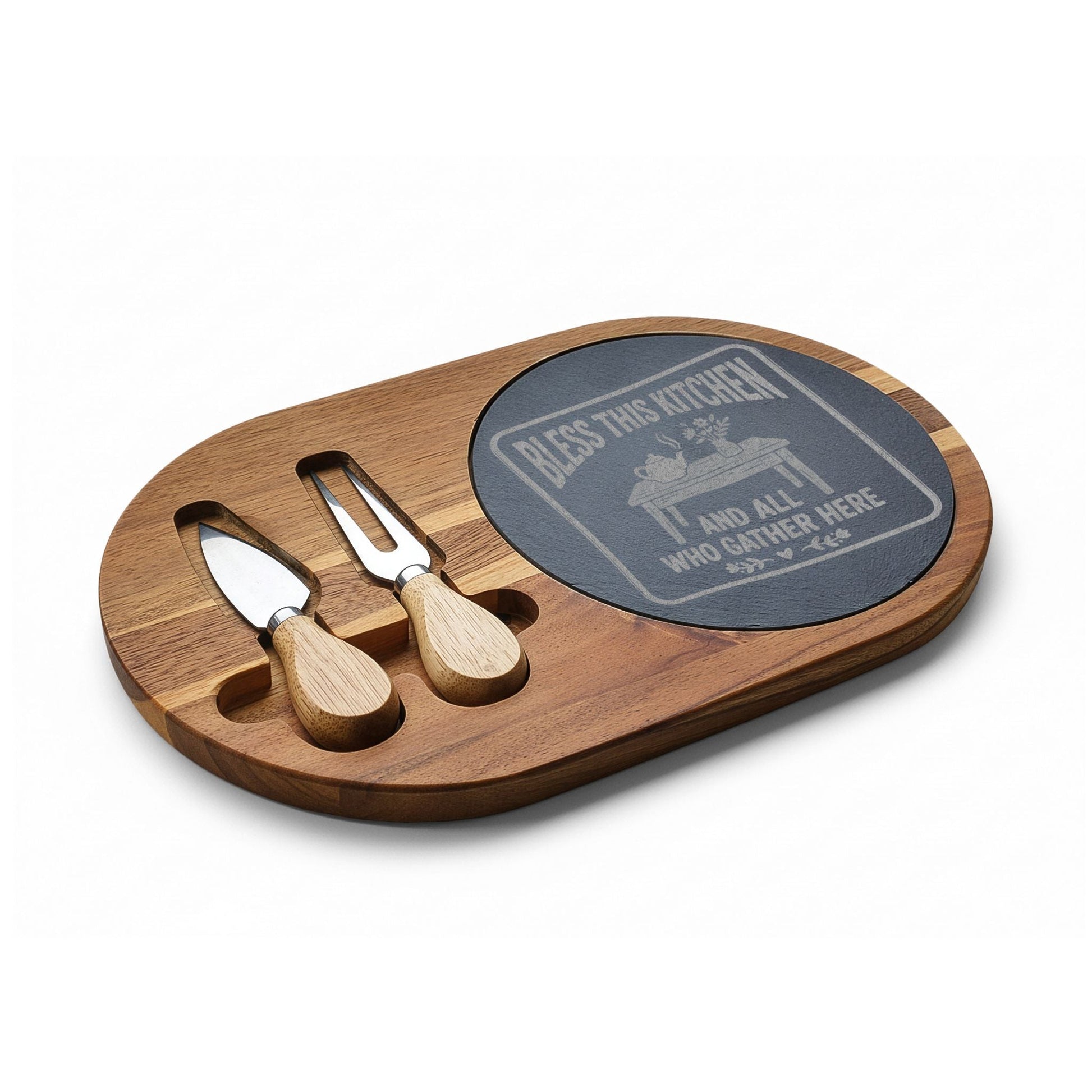 Engraved Charcuterie Board Set – "Bless This Kitchen and All Who Gather Here" - Geo Rocks The 'Tism
