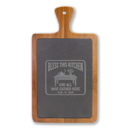 Engraved Charcuterie Board Set – "Bless This Kitchen and All Who Gather Here" - Geo Rocks The 'Tism
