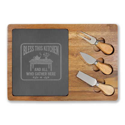 Engraved Charcuterie Board Set – "Bless This Kitchen and All Who Gather Here" - Geo Rocks The 'Tism