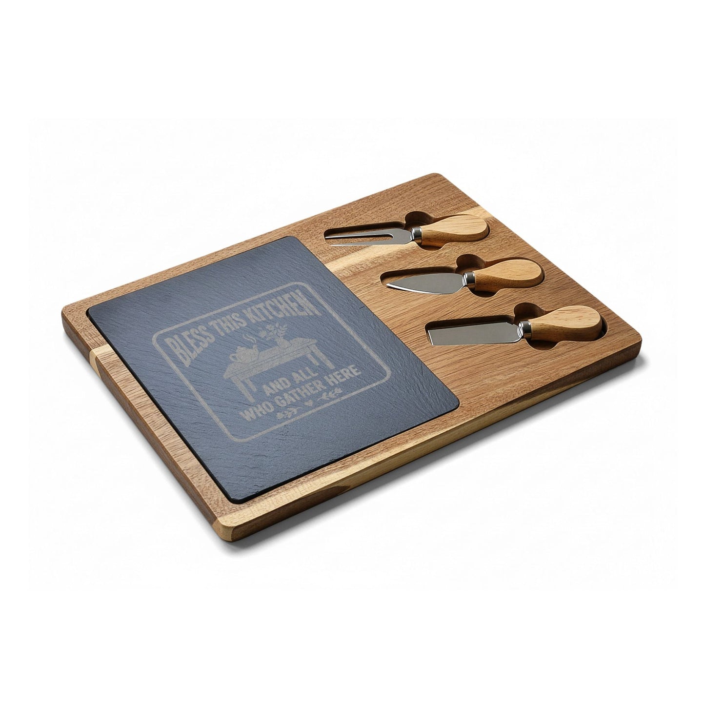 Engraved Charcuterie Board Set – "Bless This Kitchen and All Who Gather Here" - Geo Rocks The 'Tism