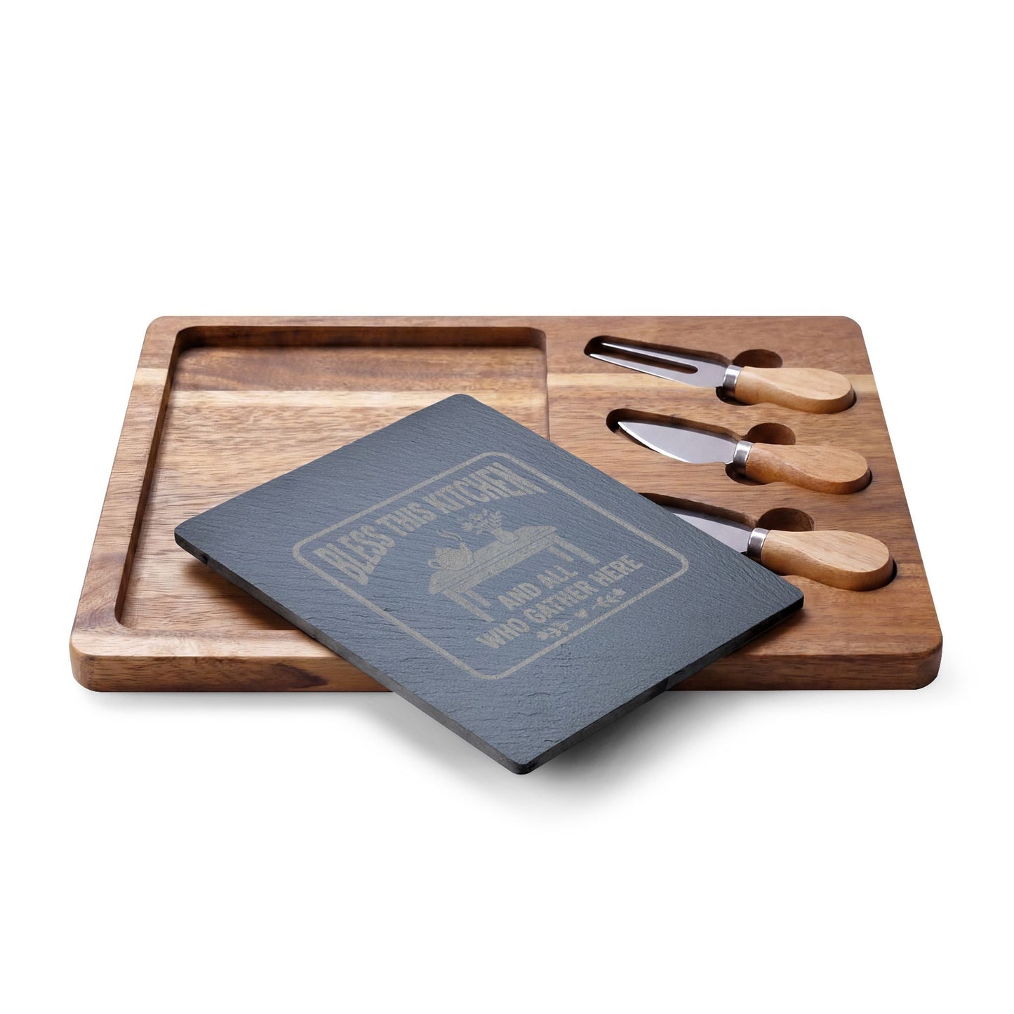 Engraved Charcuterie Board Set – "Bless This Kitchen and All Who Gather Here" - Geo Rocks The 'Tism