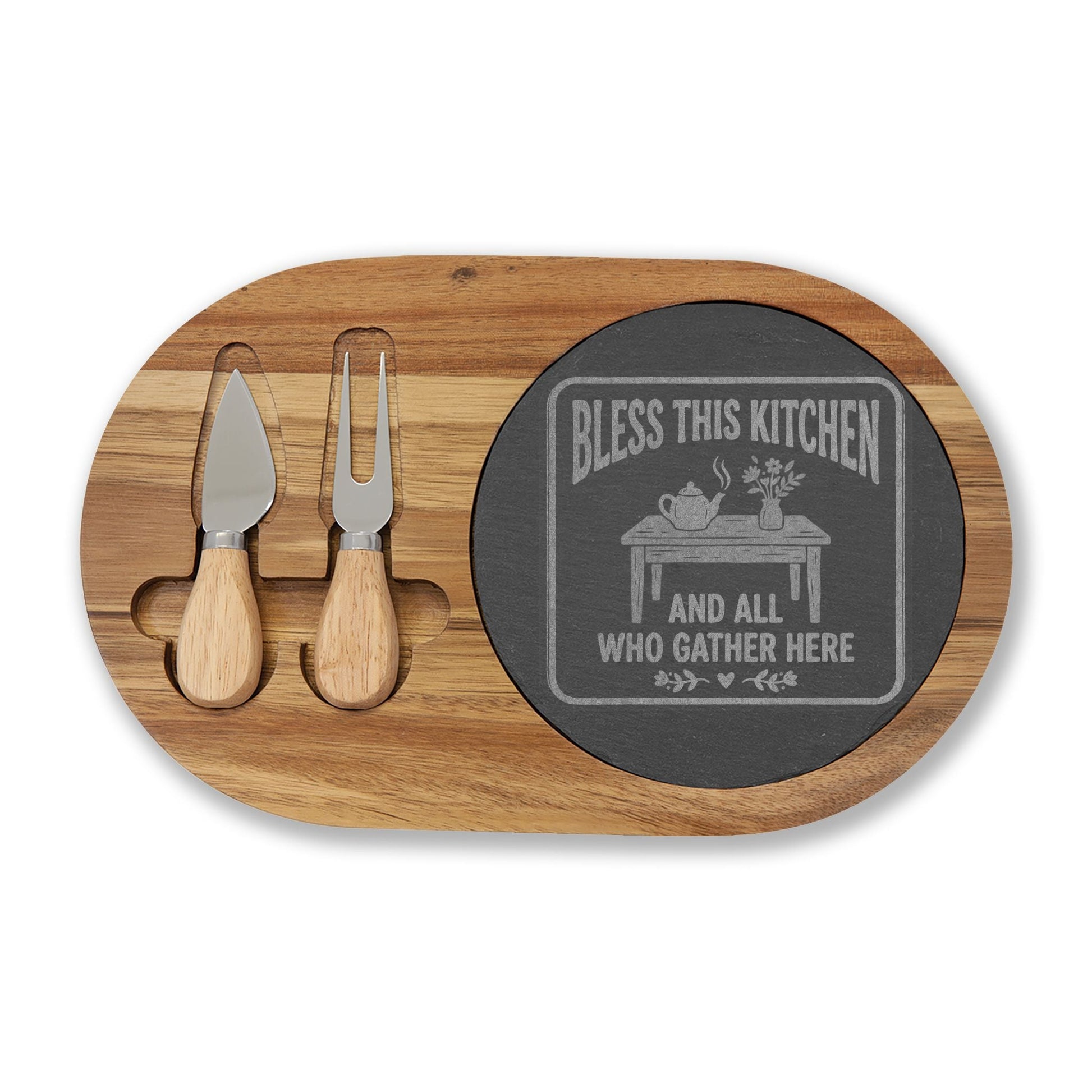 Engraved Charcuterie Board Set – "Bless This Kitchen and All Who Gather Here" - Geo Rocks The 'Tism