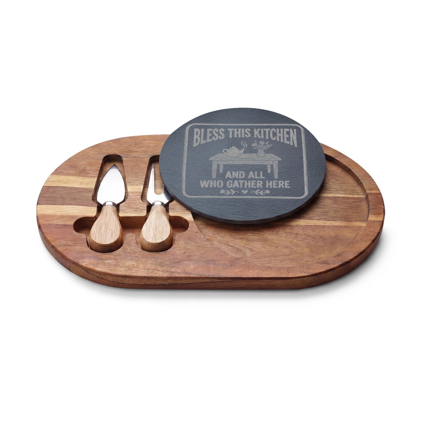 Engraved Charcuterie Board Set – "Bless This Kitchen and All Who Gather Here" - Geo Rocks The 'Tism
