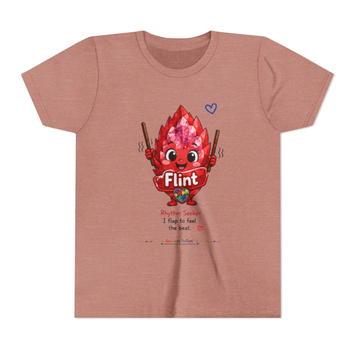 “Geo Flaps With Sticks!” Stimming Geode -Autism Self Sensory Regulation Youth Tee - Geo Rocks The 'Tism