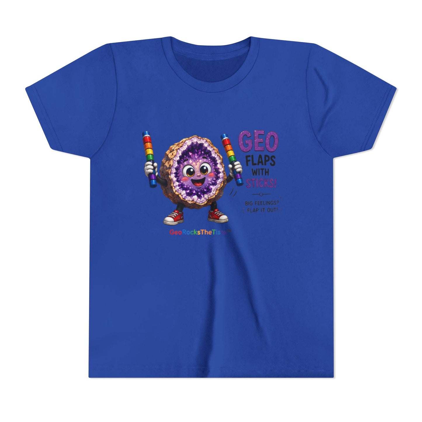 “GEO Flaps with Sticks!” Stimming Geode -Autism Self Sensory Regulation Youth Tee - Geo Rocks The 'Tism