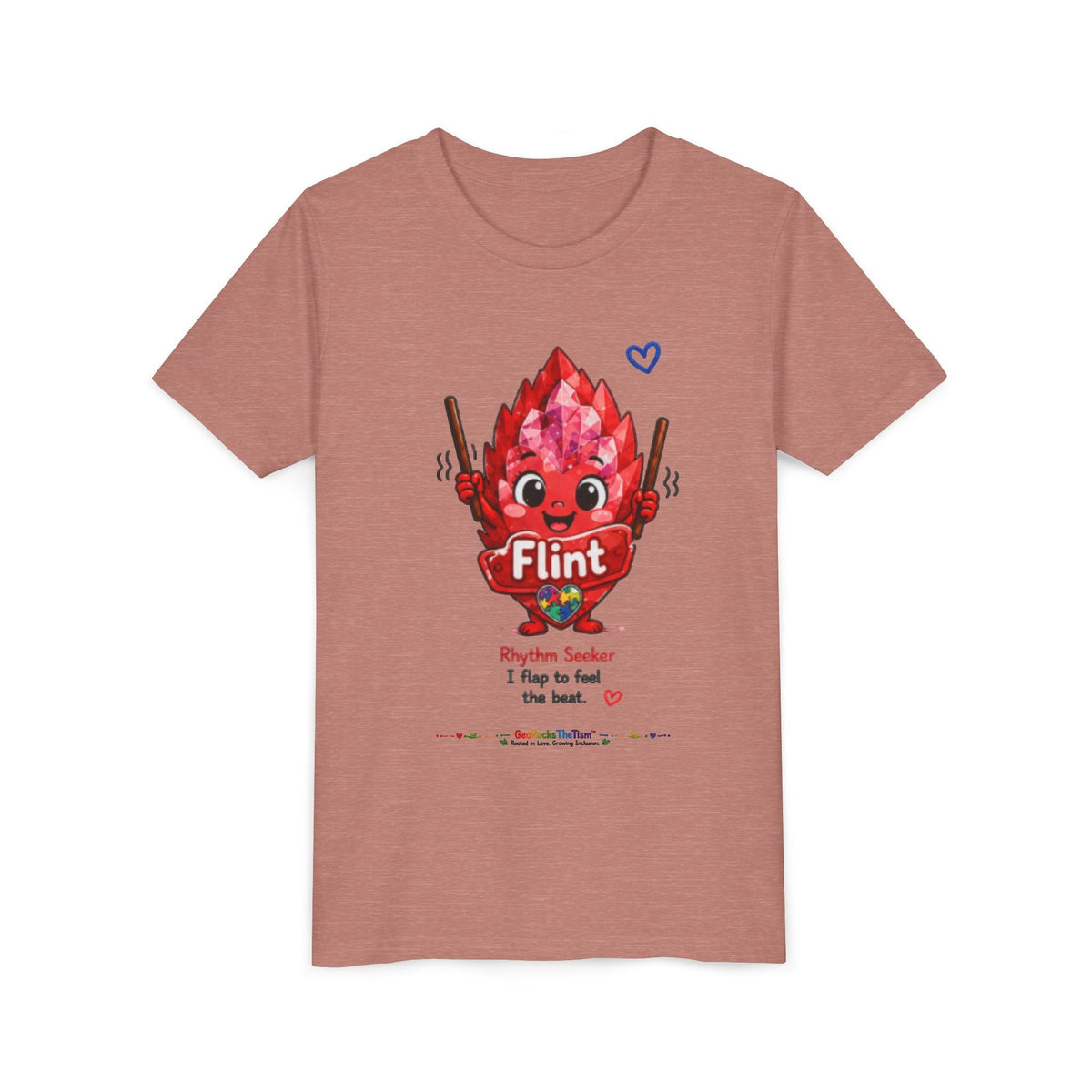 “Geo Flaps With Sticks!” Stimming Geode -Autism Self Sensory Regulation Youth Tee - Geo Rocks The 'Tism