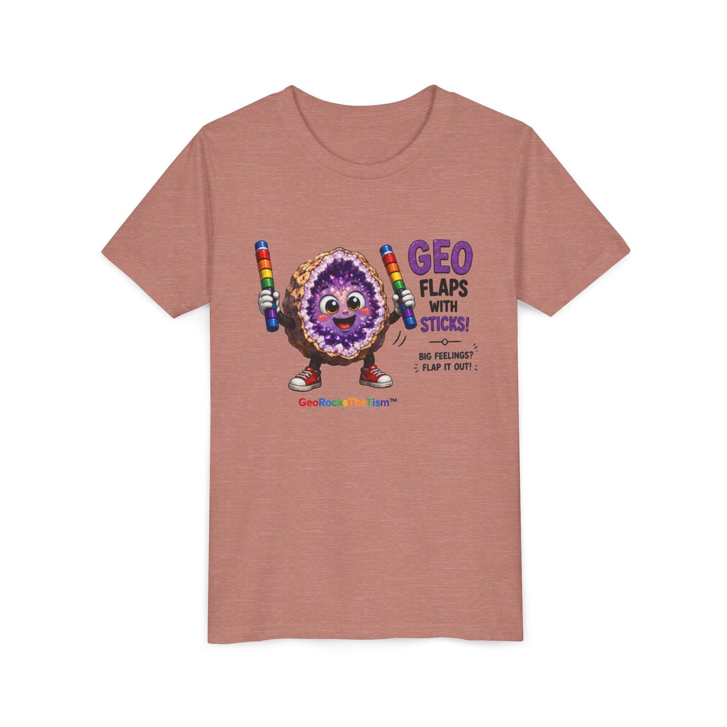 “GEO Flaps with Sticks!” Stimming Geode -Autism Self Sensory Regulation Youth Tee - Geo Rocks The 'Tism