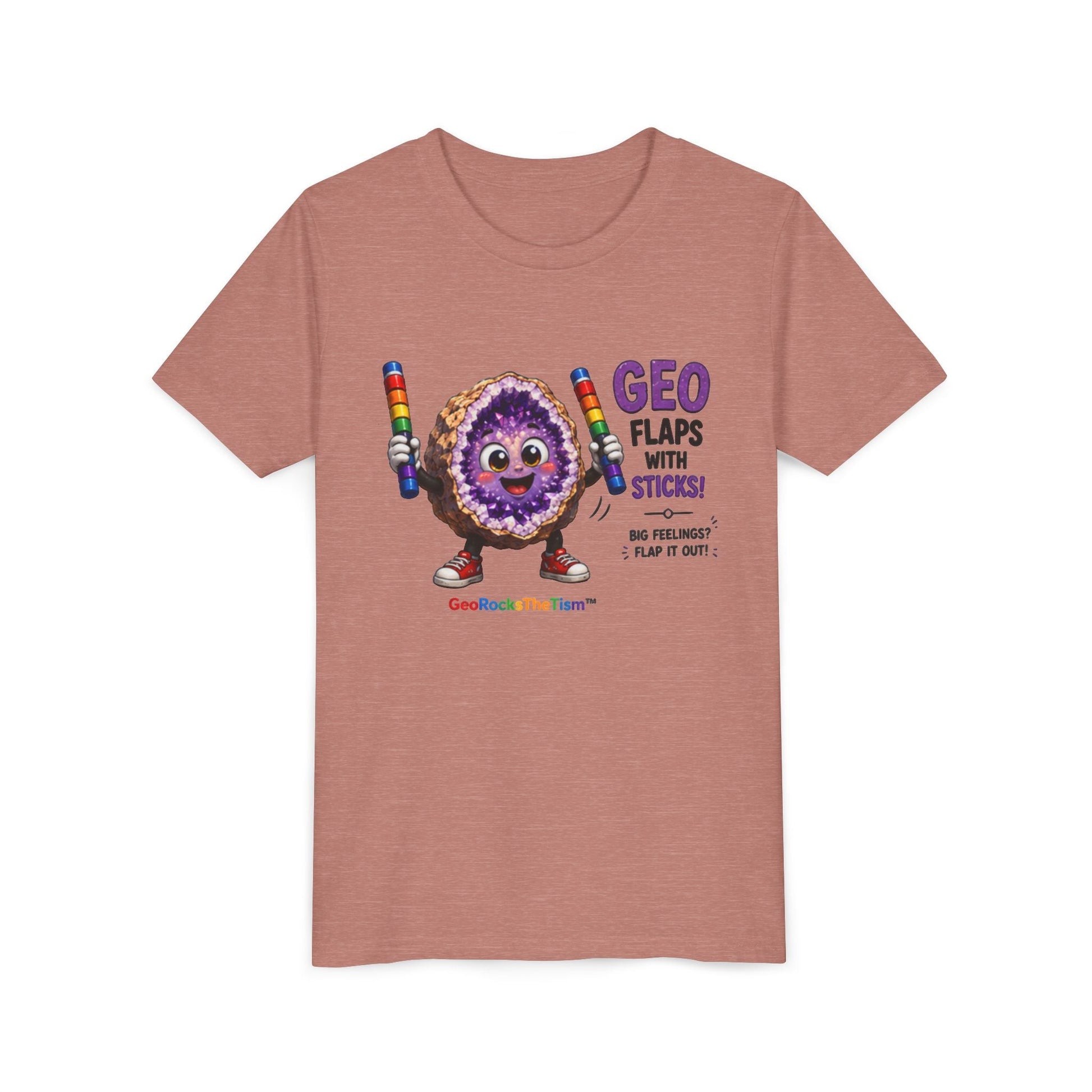 “GEO Flaps with Sticks!” Stimming Geode -Autism Self Sensory Regulation Youth Tee - Geo Rocks The 'Tism