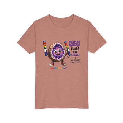 “GEO Flaps with Sticks!” Stimming Geode -Autism Self Sensory Regulation Youth Tee - Geo Rocks The 'Tism