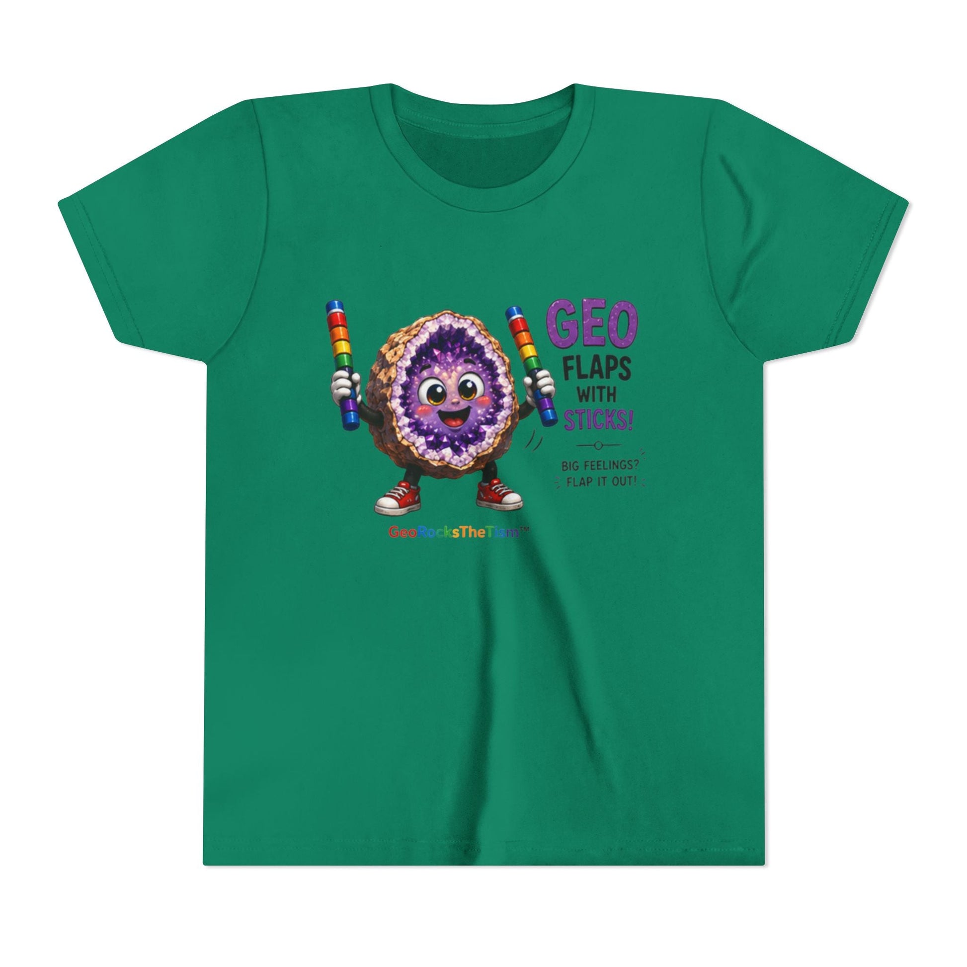 “GEO Flaps with Sticks!” Stimming Geode -Autism Self Sensory Regulation Youth Tee - Geo Rocks The 'Tism