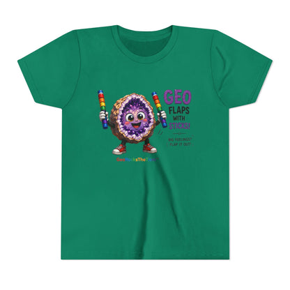 “GEO Flaps with Sticks!” Stimming Geode -Autism Self Sensory Regulation Youth Tee - Geo Rocks The 'Tism