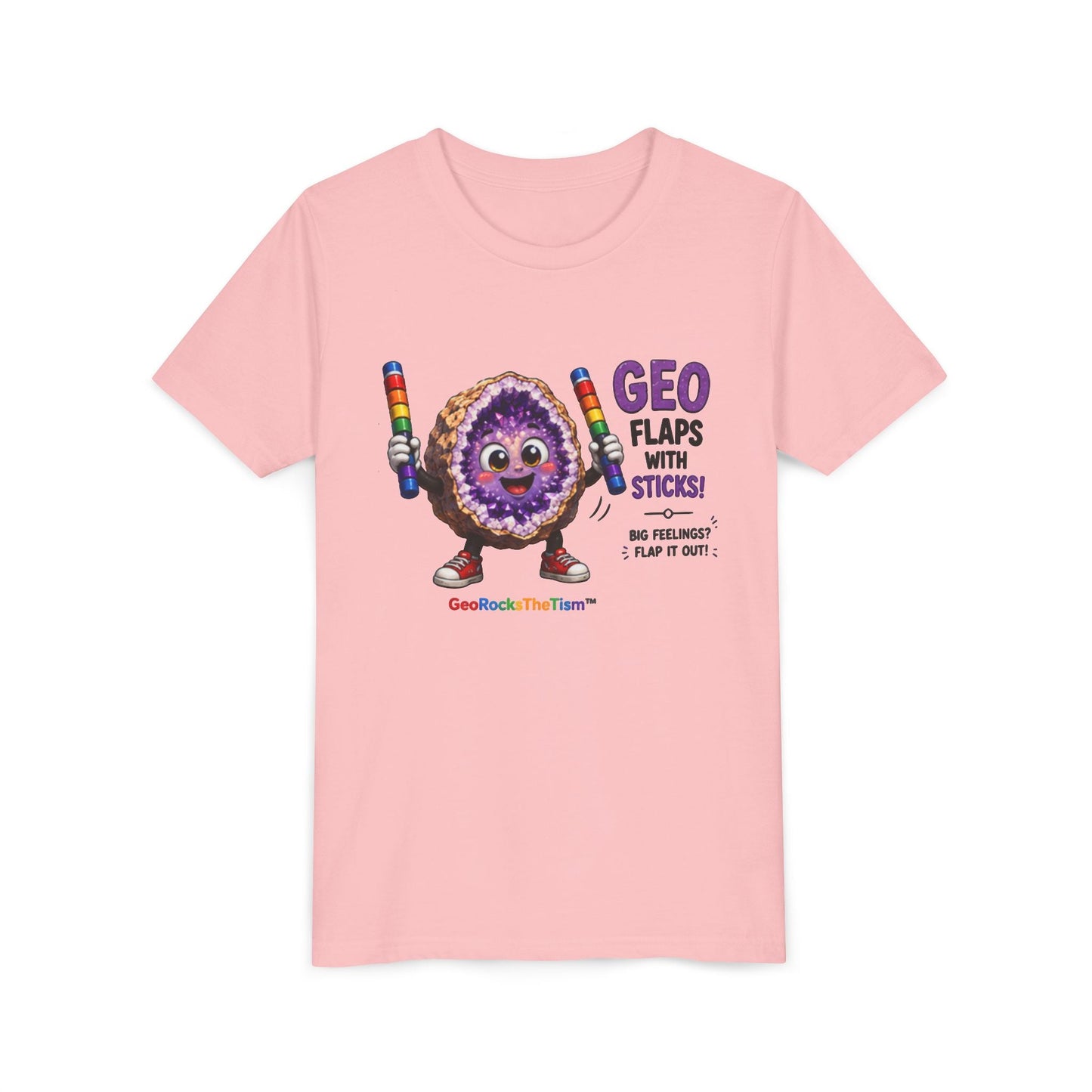 “GEO Flaps with Sticks!” Stimming Geode -Autism Self Sensory Regulation Youth Tee - Geo Rocks The 'Tism