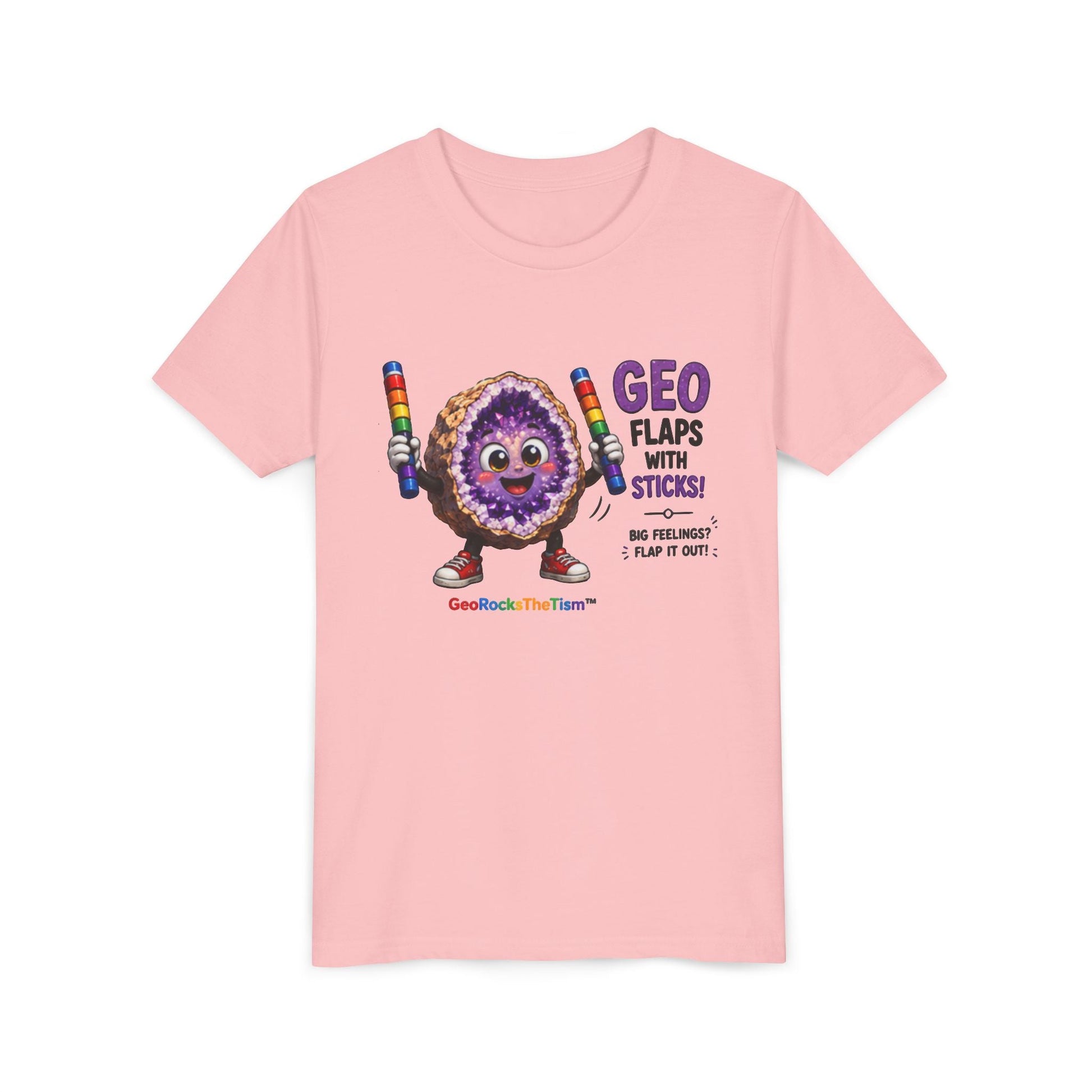 “GEO Flaps with Sticks!” Stimming Geode -Autism Self Sensory Regulation Youth Tee - Geo Rocks The 'Tism