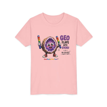 “GEO Flaps with Sticks!” Stimming Geode -Autism Self Sensory Regulation Youth Tee - Geo Rocks The 'Tism