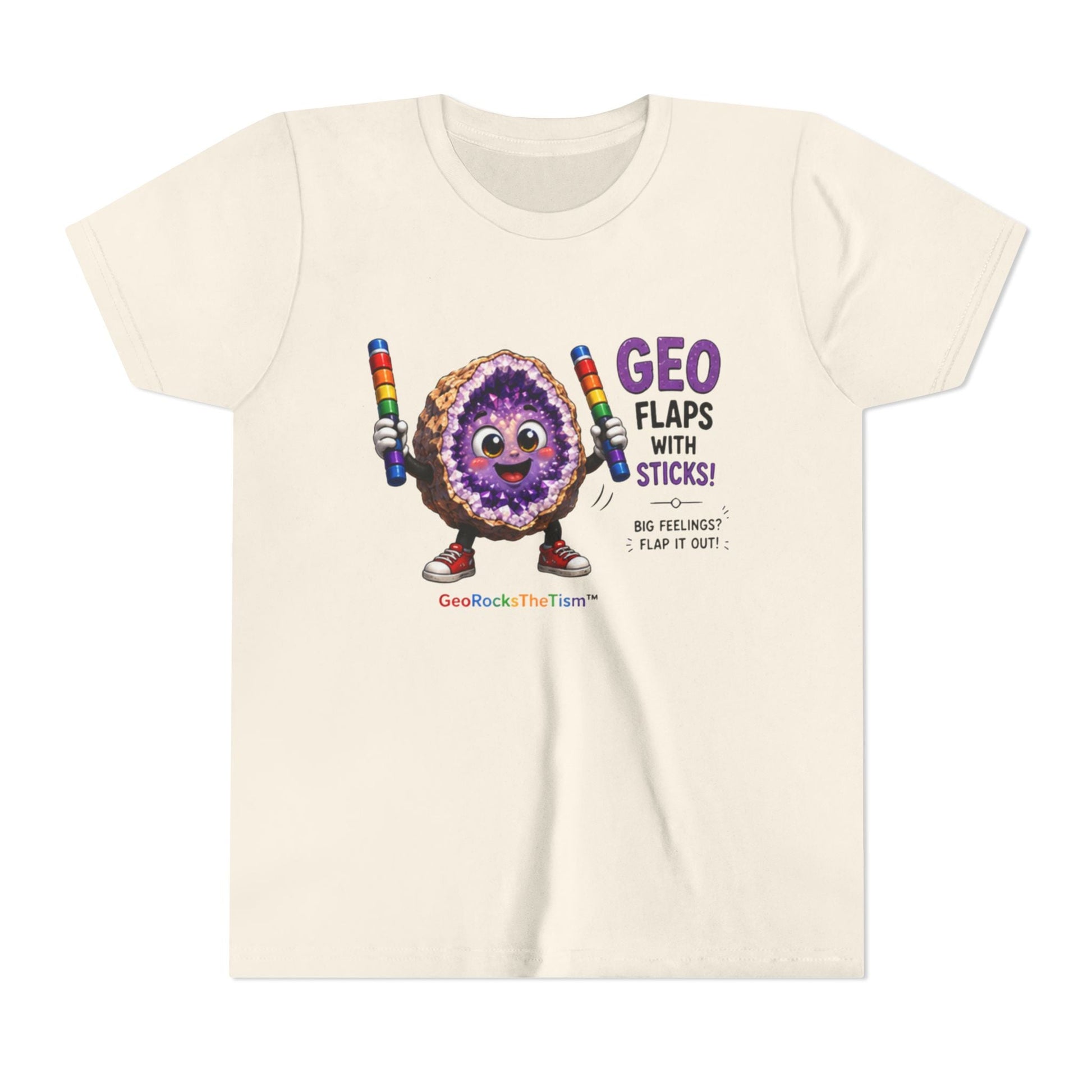 “GEO Flaps with Sticks!” Stimming Geode -Autism Self Sensory Regulation Youth Tee - Geo Rocks The 'Tism