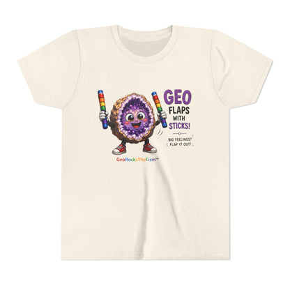 “GEO Flaps with Sticks!” Stimming Geode -Autism Self Sensory Regulation Youth Tee - Geo Rocks The 'Tism