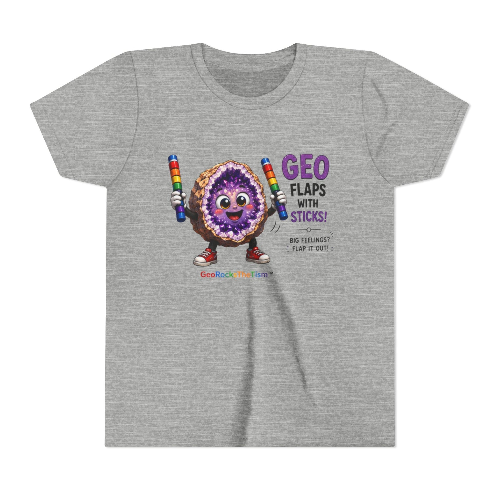 “GEO Flaps with Sticks!” Stimming Geode -Autism Self Sensory Regulation Youth Tee - Geo Rocks The 'Tism