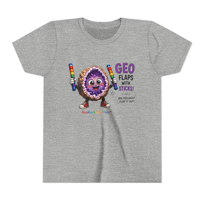 “GEO Flaps with Sticks!” Stimming Geode -Autism Self Sensory Regulation Youth Tee - Geo Rocks The 'Tism