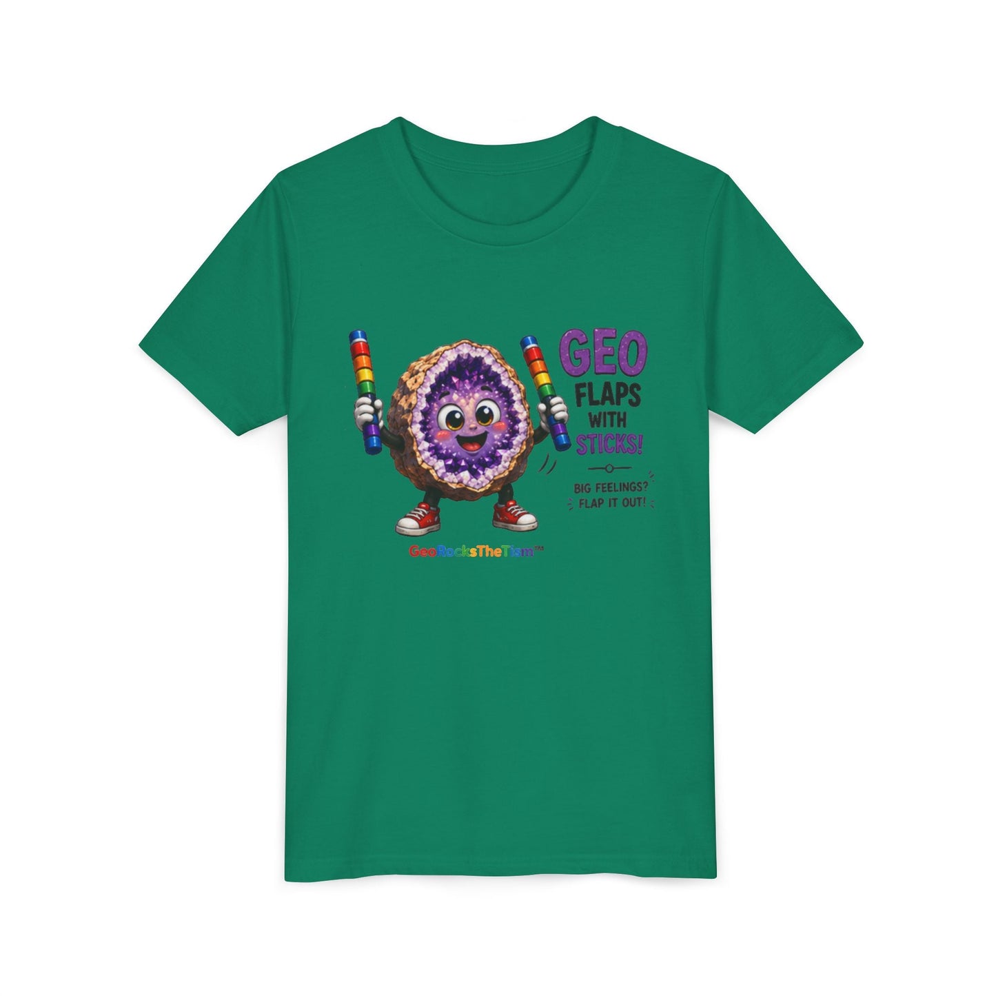 “GEO Flaps with Sticks!” Stimming Geode -Autism Self Sensory Regulation Youth Tee - Geo Rocks The 'Tism