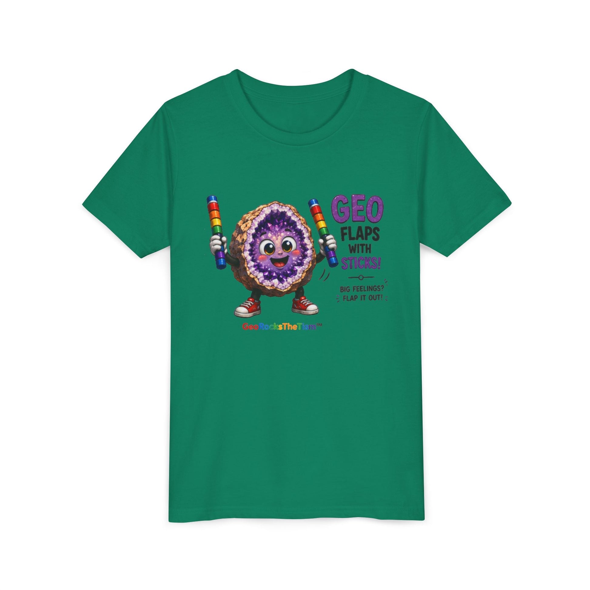 “GEO Flaps with Sticks!” Stimming Geode -Autism Self Sensory Regulation Youth Tee - Geo Rocks The 'Tism