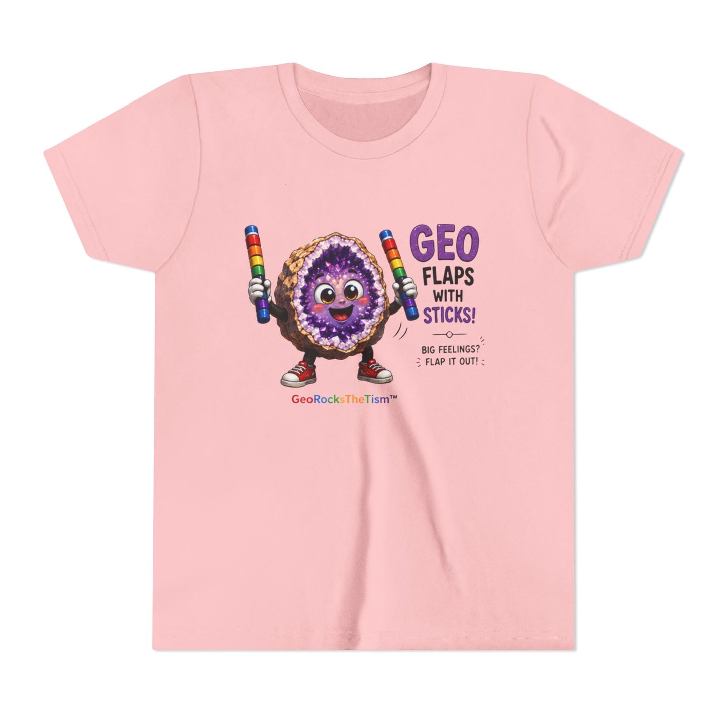 “GEO Flaps with Sticks!” Stimming Geode -Autism Self Sensory Regulation Youth Tee - Geo Rocks The 'Tism